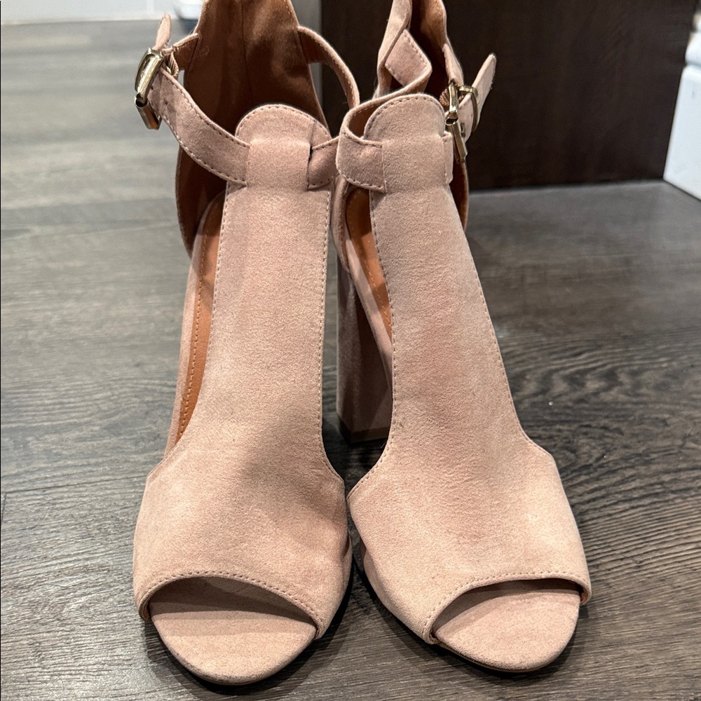 Bonnibel Pink Suede Ankle Strap Heels